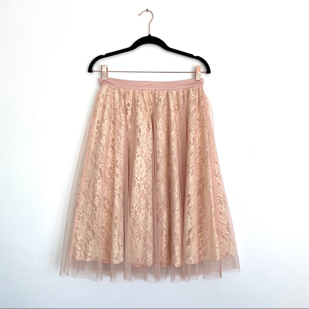 Anthropologie Blush Lace & Tulle A-Line Skirt